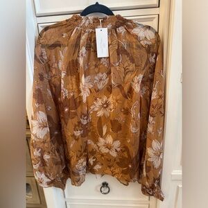 Floral Brown and Gold Sheer Women's Top